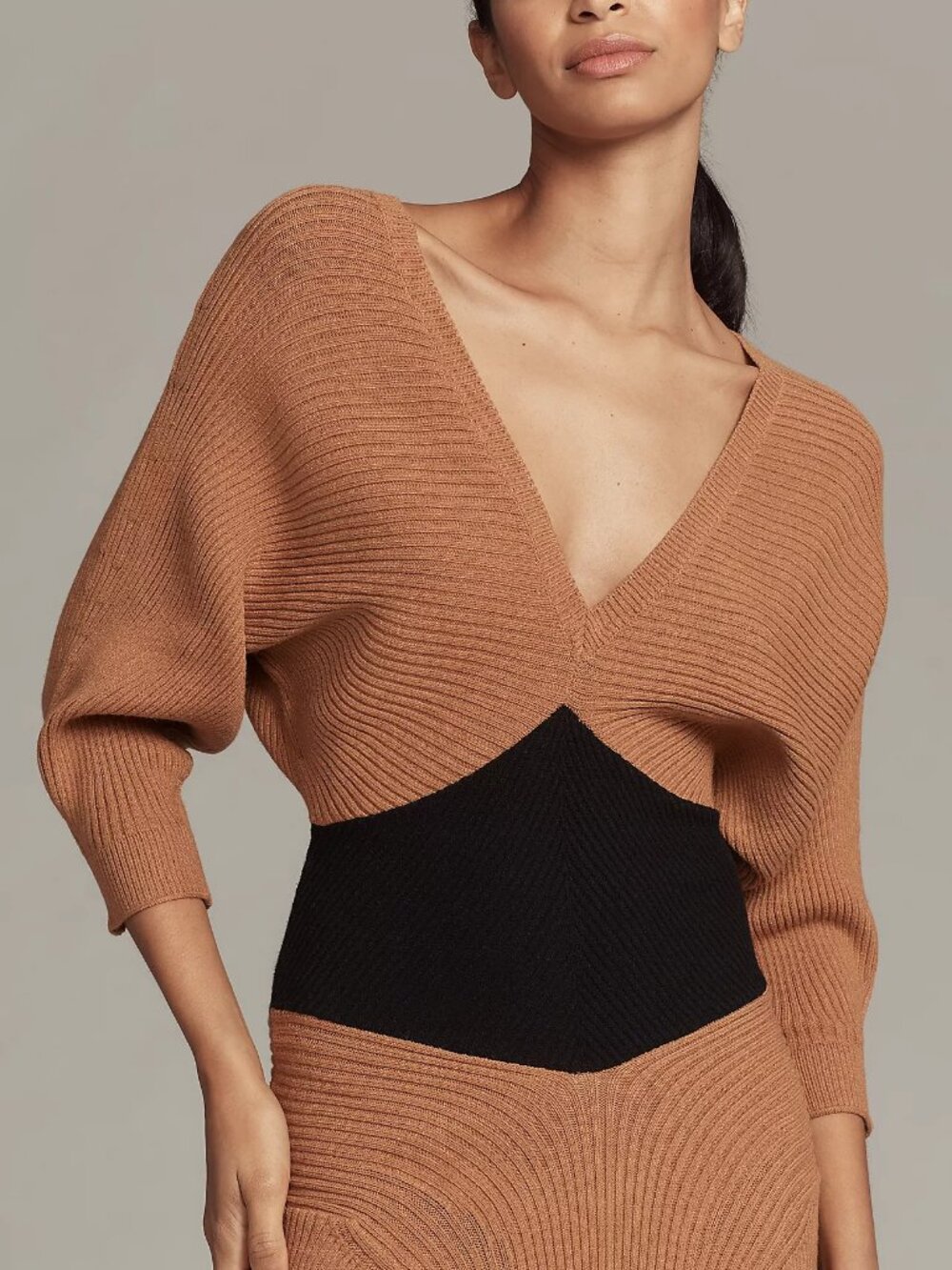 Anthropologie Smocked-Waist Ribbed Sweater Dress, Flax, XL - Picture 3 of 3